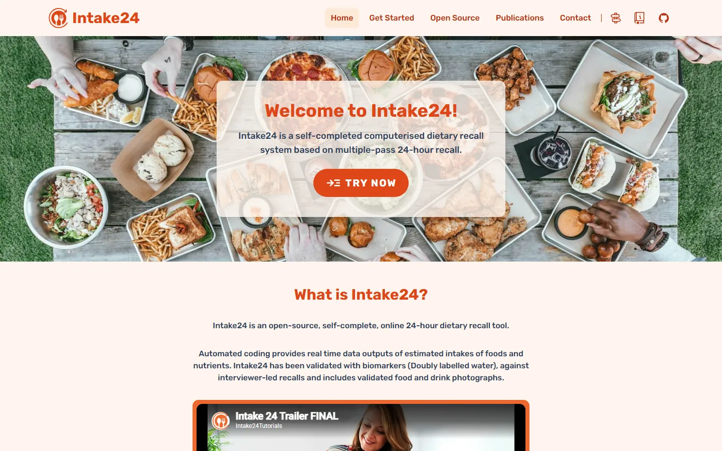 Intake24 website homepage