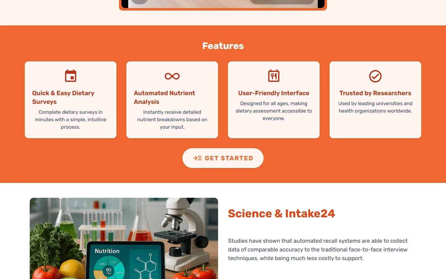Intake24 website, screenshot 1