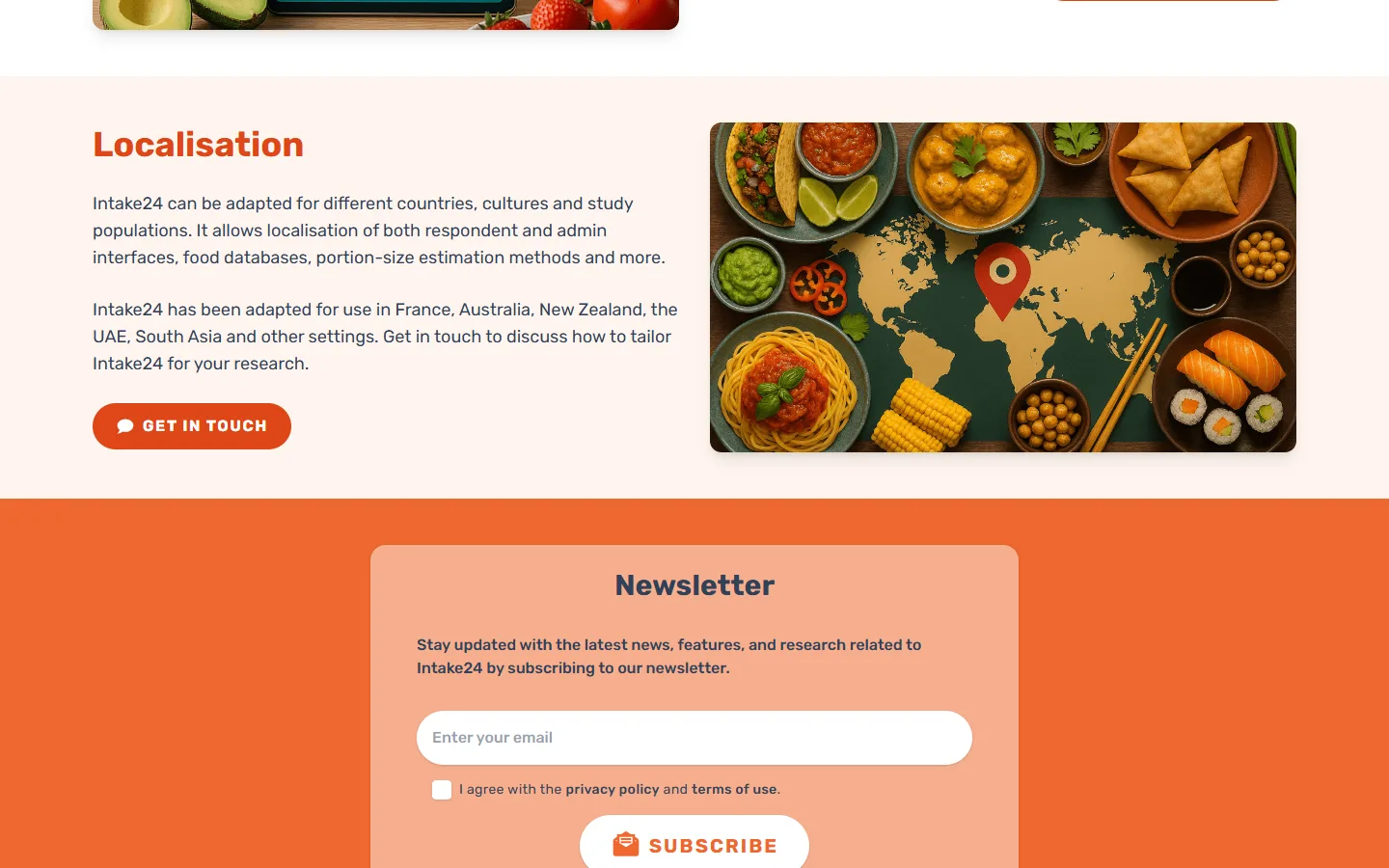 Intake24 website, screenshot 2