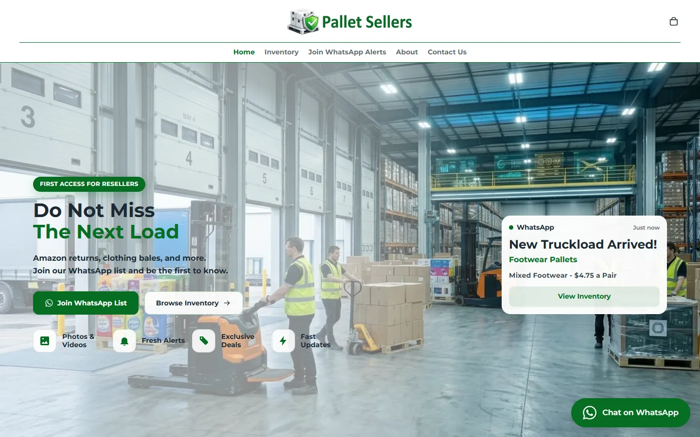 Startseite der Website Pallet Sellers