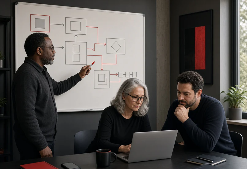 Software engineers reviewing a custom platform architecture