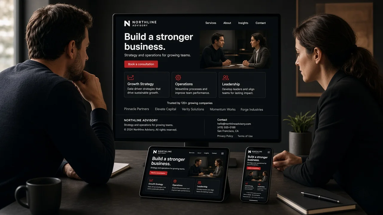 A responsive business website reviewed on desktop and phone